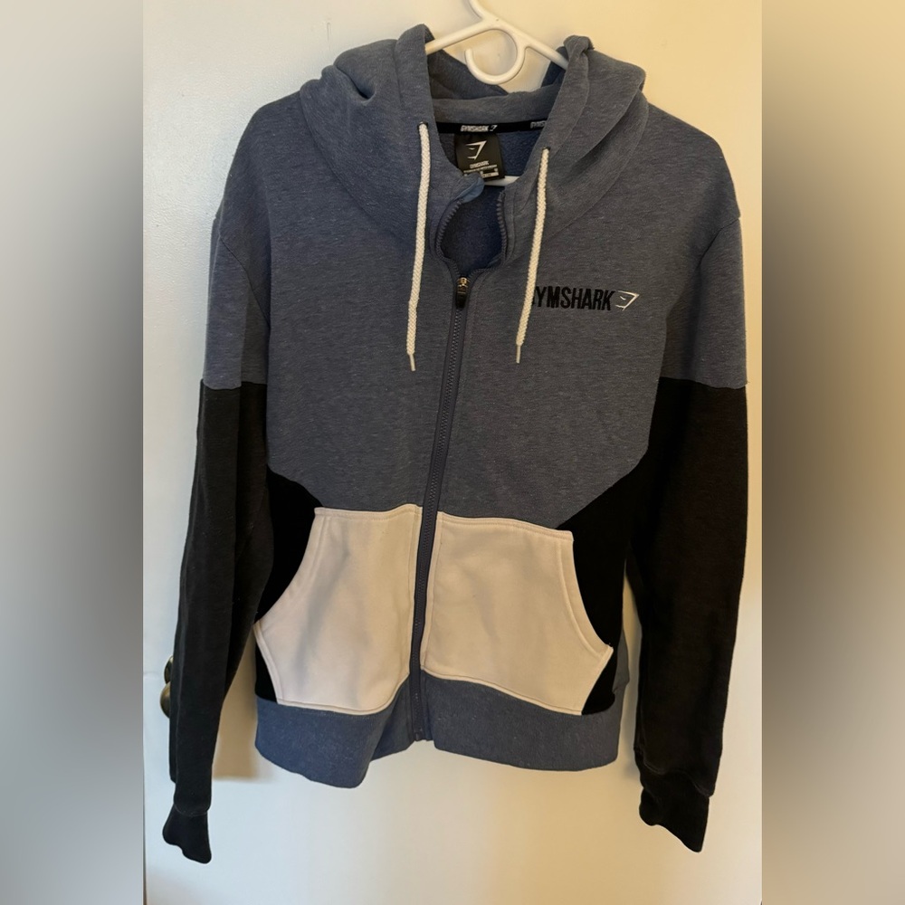 GymShark Fit Frontier Thermal Hoodie Blue/Grey/White Size Medium Rare